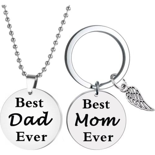 New Fashion Hot Selling Stainless Steel Ins Couple Rotating Smiling and Double Face Necklace DAD LOVE MOM