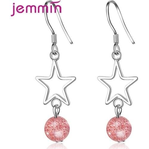 New Statement 925 Sterling Silver Drop Earrings For Women Hollow Pentagram Strawberry Pierced Crystal Valentines Day Jewelry