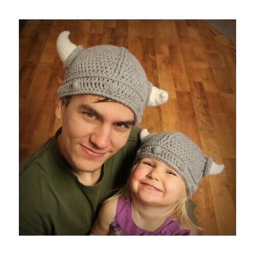 New Novelty Handmade Funny Ox Horn Hat Crochet Cthulhu Beard Beanie Parent-child Dress Up Beanie Knit Wind Mask Cap Halloween