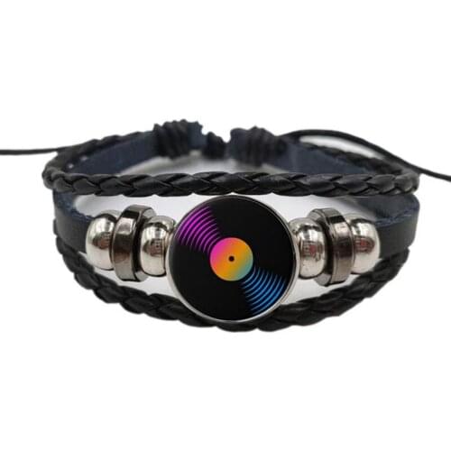 New Record Glass Record Button Bracelet Art Picture Glass Dome Chain Steampunk Band Bracelet