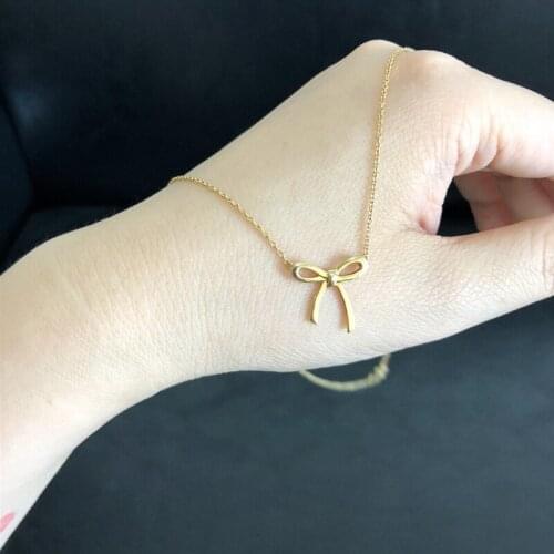 Original S925 Silver Necklace Womens Bowknot Pendant Romantic Cute High Quality Girlfriends Jewelry Gift