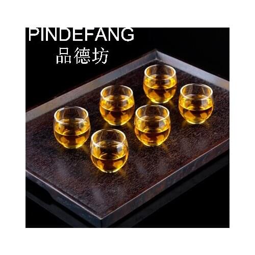 PINDEFANG 6pcs Various shape Elegant Hand-blown Heat Resistant 60ml tea cups set Art of glass cup Kung-fu teaware/ wine cup