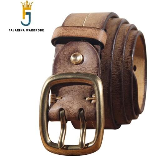 FAJARINA Casual 100% Cowhide Leather Retro Mens Solid Brass Double Pin Buckle Mens Belts for Men Top Quality Styles N17FJ1008