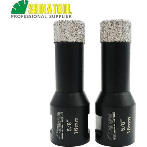 SHDIATOOL 2pcs 5/8"-11Thread Diameter 5/8"/16mm Vacuum Brazed Diamond Dry Core Bits Drilling Bit Ceramic Marble Granite Hole Saw