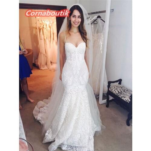 New Arrival Mermaid Wedding Dress 008 Sweetheart Spaghetti Straps Lace Bridal Gowns Illusion Low Back Vestido De Noiva Casamento