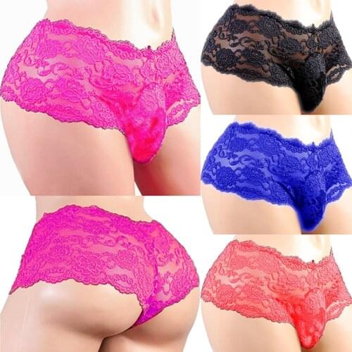 Lace Sissy Mens Underwear Breathable Sexy Panties Plus Size Sex Lingerie Male Jockstrap Briefs G-String Thongs Porno Underpants