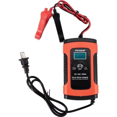 Foxsur 12V Universal Battery Charger Repair Type 12Ah 36Ah 45Ah 60Ah 100Ah Pulse Repair Battery Charger Lcd Display——Us Plug