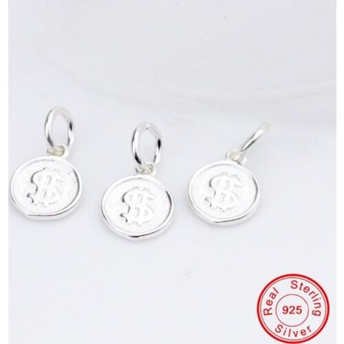 UQBing 925 Sterling Silver Round USD Dollar Charms For DIY Charm Bracelet Necklaces Jewelry Making Findings