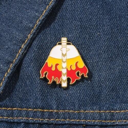 Japan Anime Demon Slayer Enamel Brooch Rengoku Kyoujurou Cloak Design Badge Backpack Clothes Hat Lapel Pins Gifts For Fans
