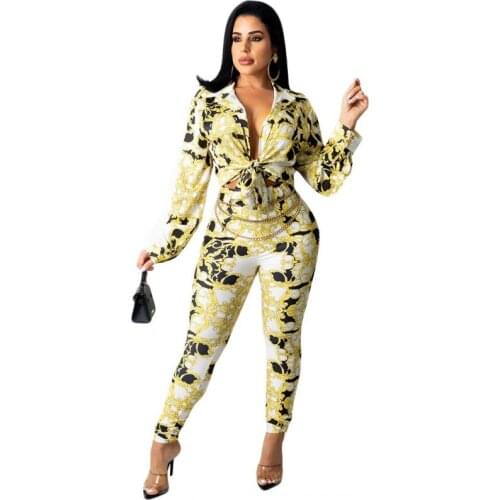 Two Pieces Sets Tracksuits Autumn Women Long Sleeve V-Neck Blouse Tops And Pants Suit Sporty Fitness Print Outfits 2 Pcs Street