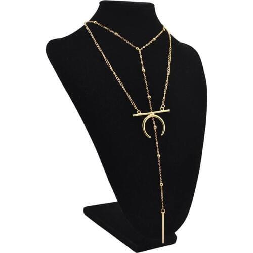 Bohemian Moon Pendant Necklaces Women Multi Layer Chain Necklace Tribal Party Maxi Jewelry collier femme