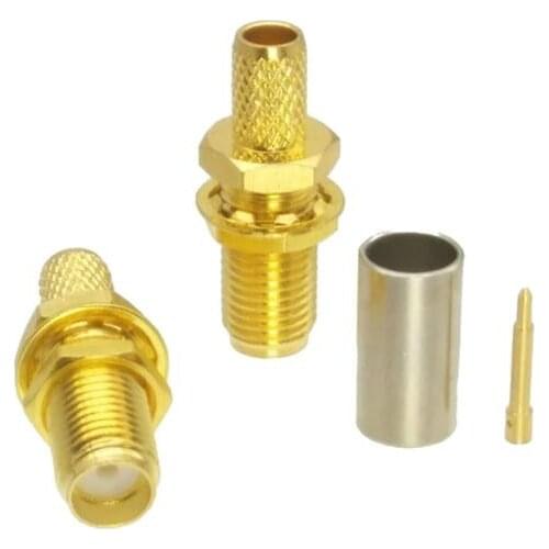1Pcs Connector RP-SMA Female Plug Nut Bulkhead Crimp RG58 RG142 LMR195 cable RF Coaxial