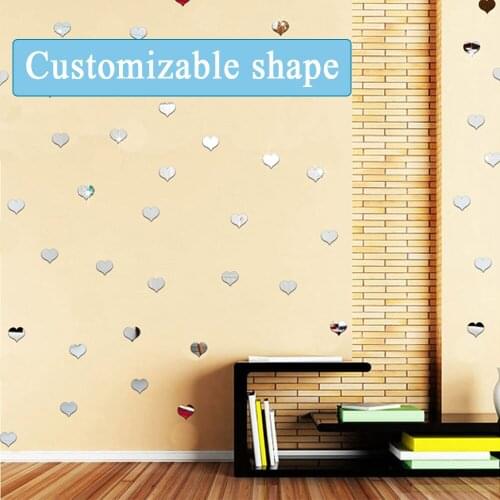 100 pcs/set Heart DIY acrylic mirror wall sticker polka dot round sticker decal children/princess room home decoration