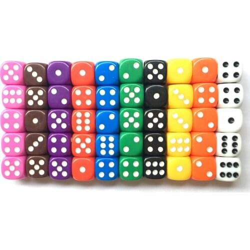 100Pcs High Quality 16mm Multi Color Six Sided Spot D6 Playing Games Dice Set Opaque Dice For Bar Pub Club Party Board Game