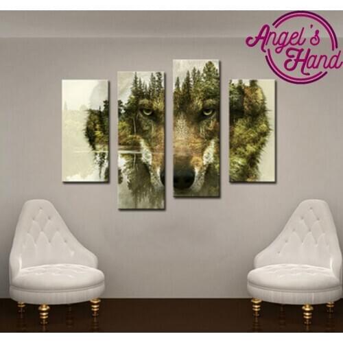4pcs/set,full 3d Diy Diamond painting cross stitch,wolf,Diamond Mosaic Abstract tree,5D Diy Diamond Embroidery wolf home decor