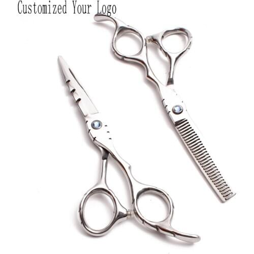 5.5" 6.0" Customize Logo Shiny Stainless Straight Scissors Thinning Shears Pet Scissors Professional Grooming Scissors DIY C1010