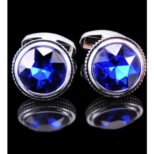 Free shipping high quality casual shirt Cufflinks new fashion round blue crystal Cufflinks mens Wedding Shirt crystal Cufflinks