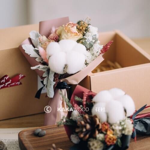 INS Bouquet Mini Gift Flower Cotton Dry Bouquet Hand Bouquet Real Flower Small Bouquet Gift Box Holiday Gift