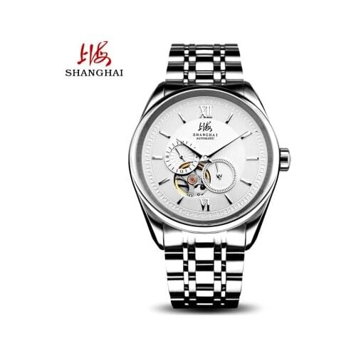 Shanghai watch male automatic mechanical watch hollow through the bottom calendar waterproof 863 fashion simple steel band watch