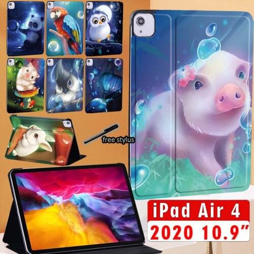2020 Case for IPad Air 4 10.9 Inch Tablet Stand Folio Cover Cute Animal Series Protective Shell + Free Stylus