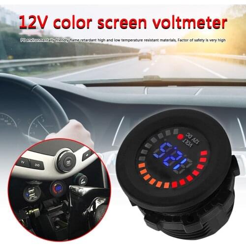 Black Shell 2 Blue Straight Terminals DC 12V CS-489A1 Car Voltmeter LED Digital Voltage Meter for Motorcycle Boat Marine