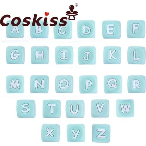 Coskiss 10pcs Mint Silicone Letter Beads Food Grade Silicone Letter Beads Chewing Necklace Teething Baby Toys Beading DIY