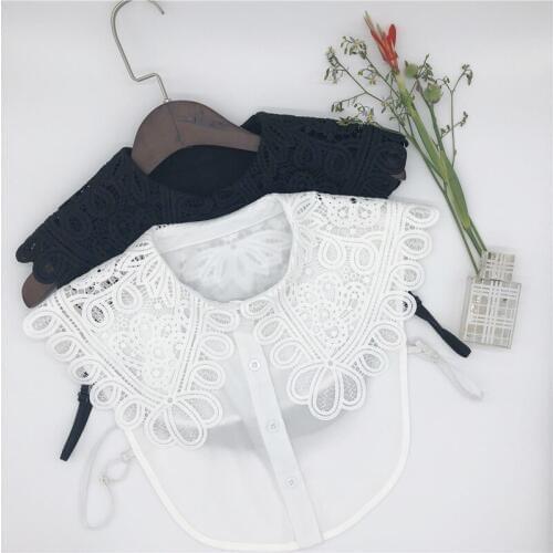 Elegant Women Sweater Shirt Embroidery Lace Flower Fake Collar Lady False Detachable Collar Chiffon Lapel Blouse Tops Accessory
