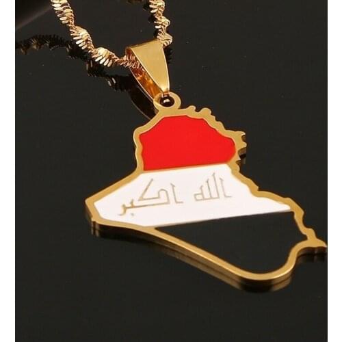 Exquisite Fashion High Grade Iraqi Republic Flag Map Mens Pendant Necklace Mens Party Club Jewelry Accessories 2021 Trend