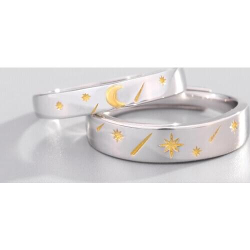 925 Sterling Silver Moon and Star Love Ring Lovers' Ring Boyfriend Girlfriend Gift Fashion Men Women Ring Lady Jewelry