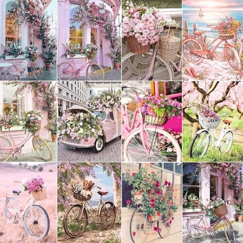 XUEQIXIAOZU Full Round Bicycle pink flower Diamond embroidery 5D DIY Diamond painting Diamond mosaic painting gifts 2020 New