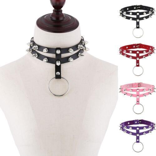 O-Round Gothic spiked punk choker collar with spikes Rivets women men Emo Studded chocker necklace Silver color goth jewelry