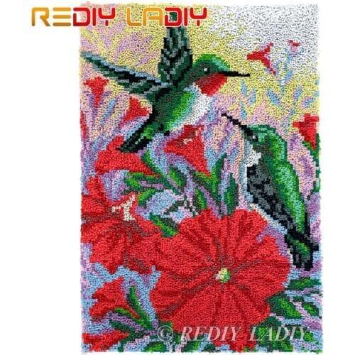 Latch Hook Kits Two Hummingbirds Chunky Yarn Embroidery Crocheting Tapestry Kits Needlework Arts & Crafts DIY Carpet Rug 58*85cm