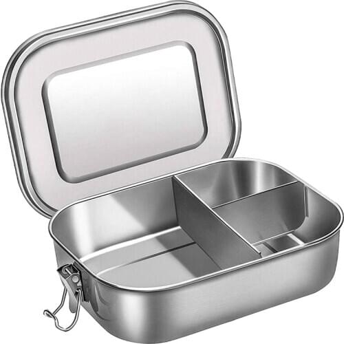 Stainless Steel Bento Box Lunch Container,3-Compartment Bento Lunch Box for Sandwich and Two Sides,1400 Ml Food Container for Ki