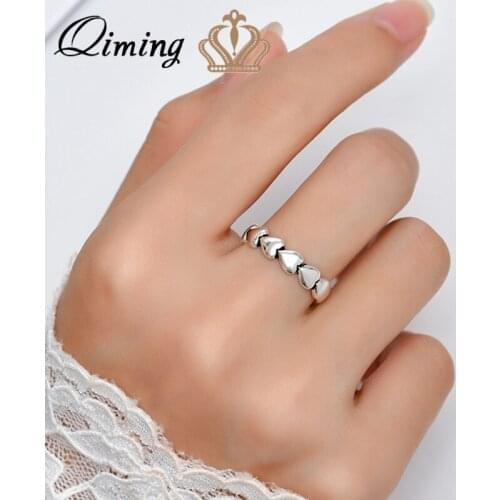 QIMING Trendy Silver Love Heart Rings For Women Engagement Wedding Jewelry Stackable Promise Finger Ring Girlfriend Gift