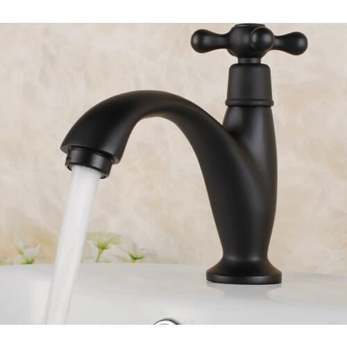 Fashion baking finish Matte Black Solid brass high quality Bathroom Basin Faucet Vessel Sink single cold Tap Single Handle