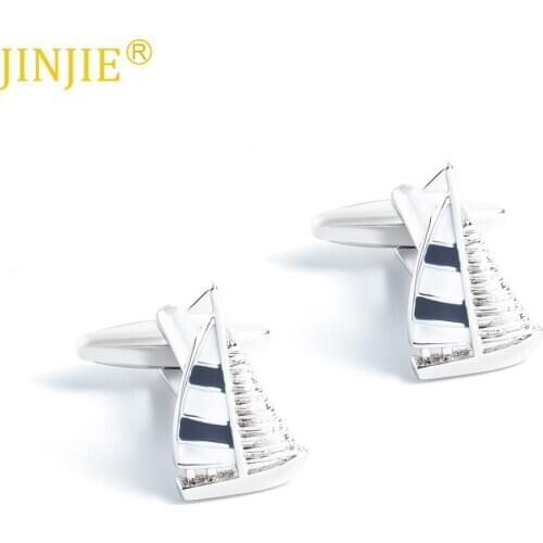 New Mens French Shirt Cufflinks Custom Wild Personality Black and White Sailing Ship Shape Cufflinks Luxury Jewelry Men