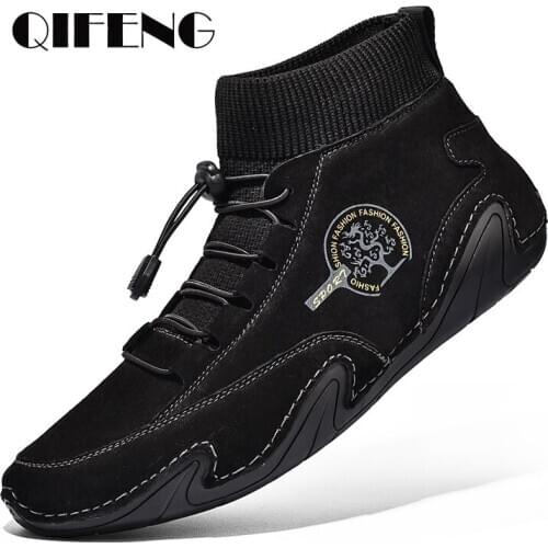 Men Winter Boots Fashion Genuine Leather Boots Autumn Snow Casual Shoes Female Outdoor Light Ankle Warm Fur Sock Rubber Flock