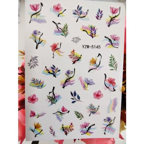 New 3D Nail Sticker Art Watercolor Flower Leaf Self Adhesive Nails Sliders Decals Decorations Designer Manicure Accessories