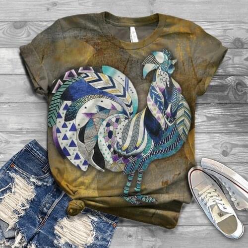 2021 new cool fashion female T-shirt rooster two printing 3d T-shirt summer short-sleeved T-shirt female T-shirt XXS-6XL
