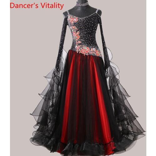 New National Standard Competition Costume Applique Shine Diamond Dress Ballroom Waltz Jazz Dancing Performance Stage Outfits