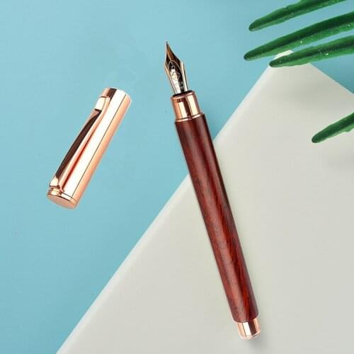 Business Writing Gift Pen 885 Metal rose gold and Natural Wood Fountain Pen Wooden 0.5mm Writing Ink Pen