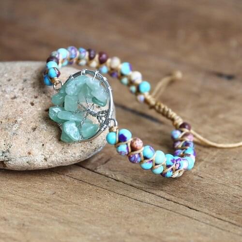 Tree of Life Charm Bracelet for Women Men Handmade Jewelry Boho Yoga Chakra Imperial Stone Beads String Braided Wrap Bracelet