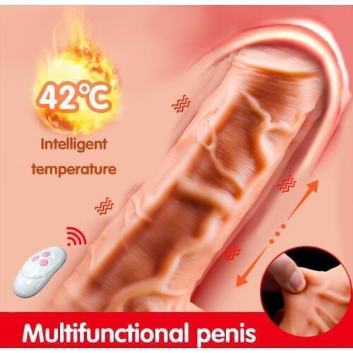 Skin feeling Realistic Dildo Soft Liquid Telescopic Heating Penis With Suction Cup Sex Toys for Woman Strapon Wireless Remote