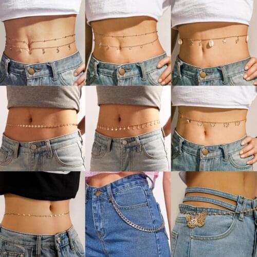 Tocona Trendy Heart Tassel Belly Butterfly Chains for Women Sexy Hollow Geometric Shiny Crystal Stone Alloy Shell Boho Jewelry