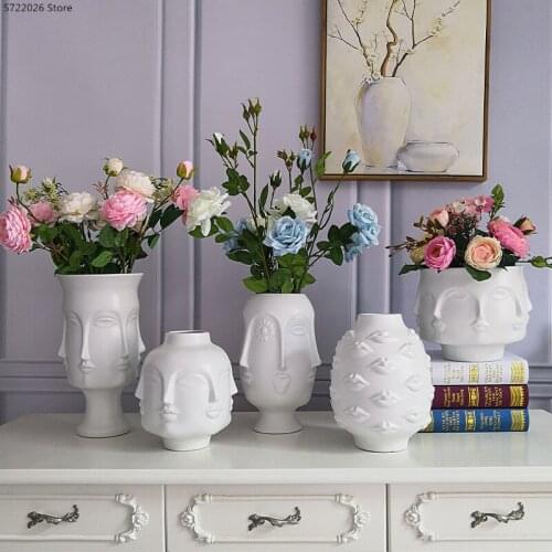 Nordic White Muse Face Lip Vase Decoration Decoration Ceramic Vase Modern Flower Insert Living Room Dining Table Vase Decoration