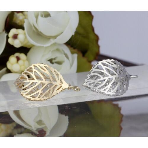 Vintage Gold/Silver Hollow Leaves Inside Rhinestone Charms Pendants For Bracelet Necklace DIY Jewelry Making For Women 12x26mm