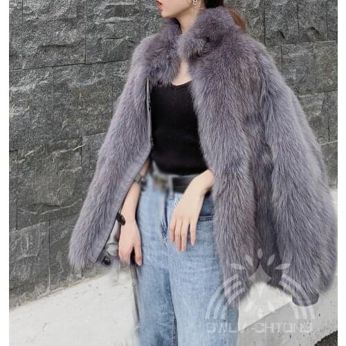 New Real genuine natural fox fur coat women fashion loose style warm jacket winter overcoat all-match outwear for girl