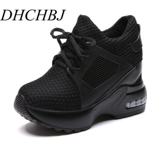 2020 Spring Women Sneakers Mesh Casual Platform Trainers White Shoes 9 CM Heels Wedges Breathable Woman Height Increasing Shoes