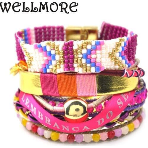 Rose pink beads Bracelet crystal charm bracelets & Bangles Bohemia bracelets for women manchette have S/M/L size B1515