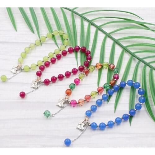 Charms Boho Ethnic Beaded Bracelet for Women 8mm Crystal Stone Tourmaline Jades Opal Violet Healing Stretch Yoga Jewelry B379